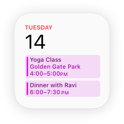 An image of the small Calendar widget, showing only the current date and one event.
