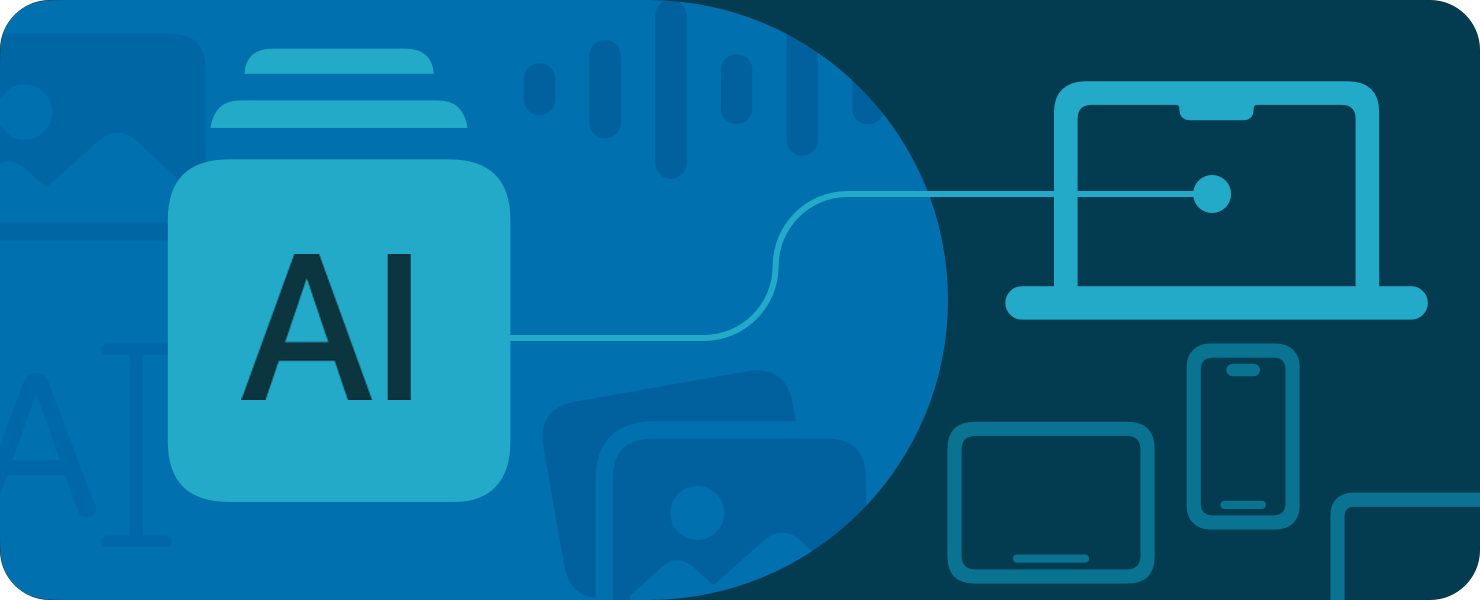An illustration showing AI models connecting to Apple devices.
