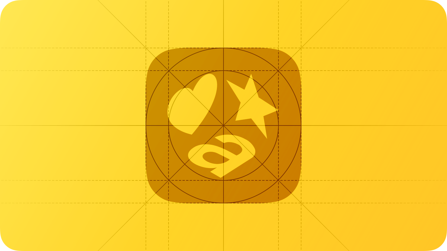 A sketch of the SF Symbols icon. The image is overlaid with rectangular and circular grid lines and is tinted yellow to subtly reflect the yellow in the original six-color Apple logo.