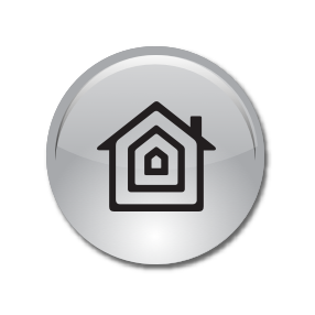 An illustration of an incorrectly used HomeKit icon in a circular button styled with a chrome appearance.