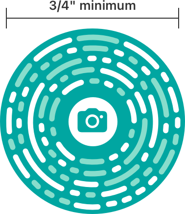 An App Clip Code that uses the design without the App Clip logo and has a minimum diameter of 3/4 inch \(1.9 cm\).