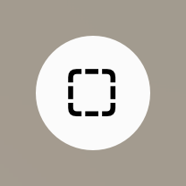 An image of a circular button that contains an icon of an outlined square with rounded corners. The button background is white and the outline is black.