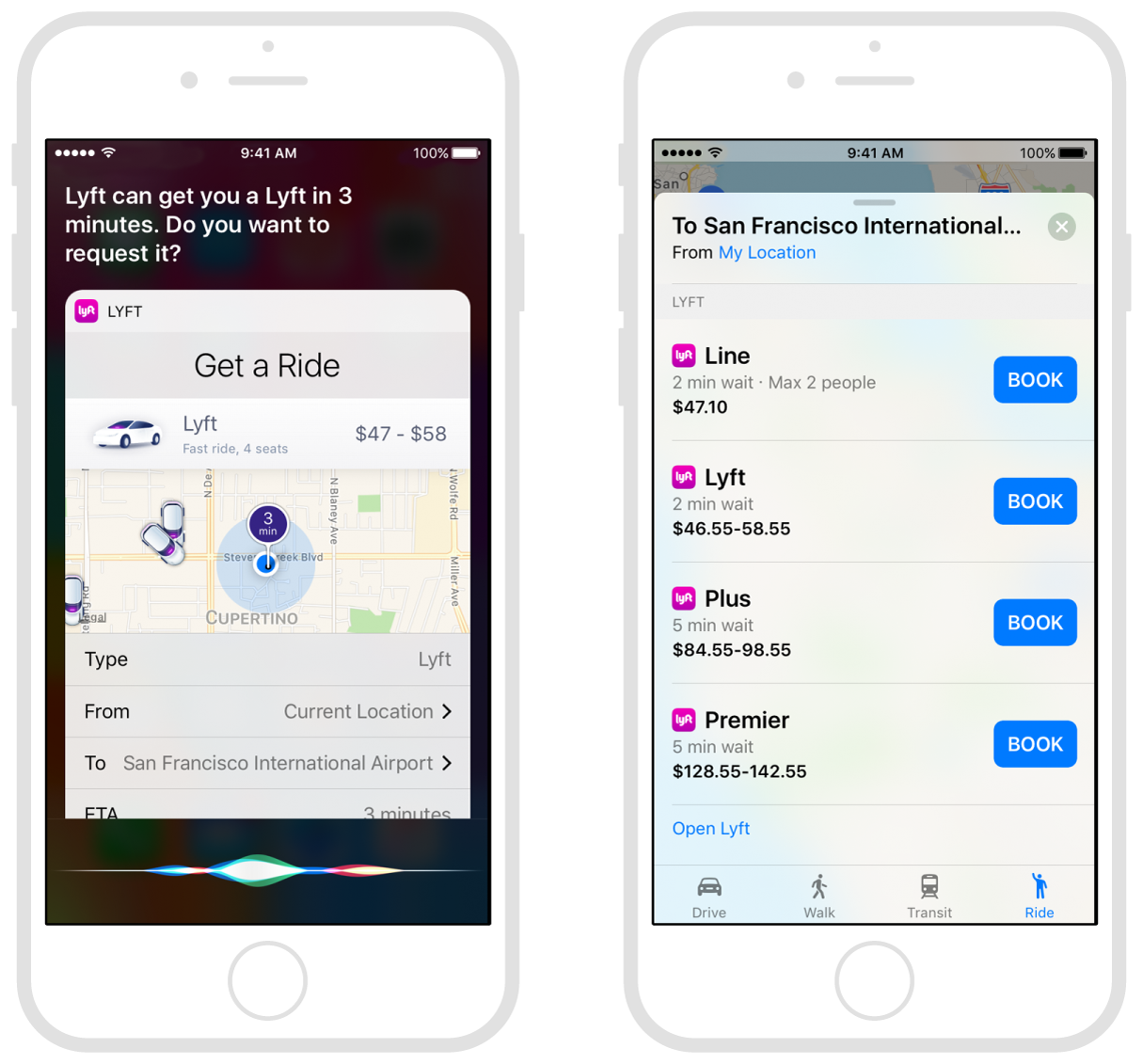 Booking a ride from Siri and Maps