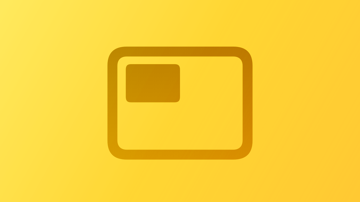 A sketch of a small rectangle in the upper-left quadrant of a larger rectangle, suggesting the position of a user interface element within a window. The image is overlaid with rectangular and circular grid lines and is tinted yellow to subtly reflect the yellow in the original six-color Apple logo.