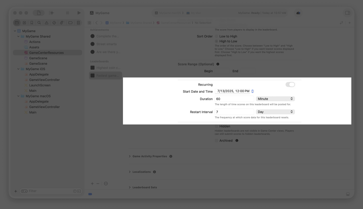 Creating recurring leaderboards | Apple Developer Documentation