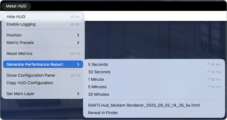 Generating performance reports with the Metal Performance HUD | Apple ...