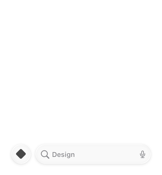 An illustration of an iPhone screen with search in a tab bar at the bottom of the screen. The search tab is expanded into a field that hides the tabs to its leading side. A single remaining tab on the leading edge of the screen indicates that it's possible to navigate away, and the space above the tab bar is empty and available for other content.