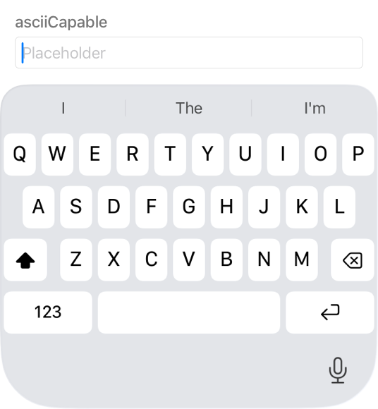 A partial screenshot of a keyboard on iPhone that displays all 26 letter keys in addition to the Shift, Delete, Numbers, Space, and Return keys. Typing suggestions appear above the keyboard and the Dictation button appears below it.