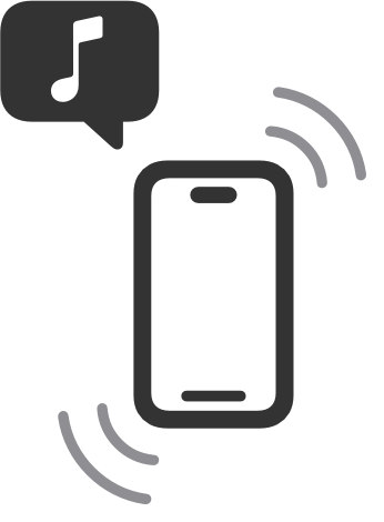 An illustration of an iPhone device vibrating as music plays from the device.