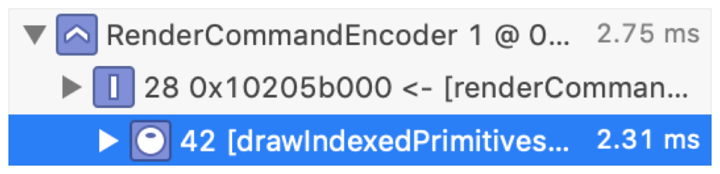 Screenshot of the API call list with a draw call selected.