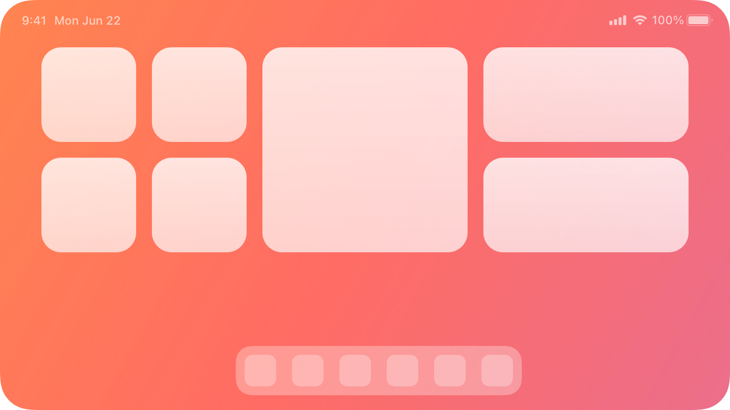 A stylized representation of a set of different-sized widgets on an iPad Home Screen. The image is tinted red to subtly reflect the red in the original six-color Apple logo.