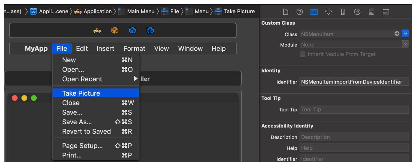 Screenshot of a storyboard for an app's menus, showing the settings described in the preceding steps.