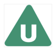 A white letter U, inside a green-filled triangle.