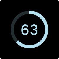 The number sixty-three centered within a partial ring.