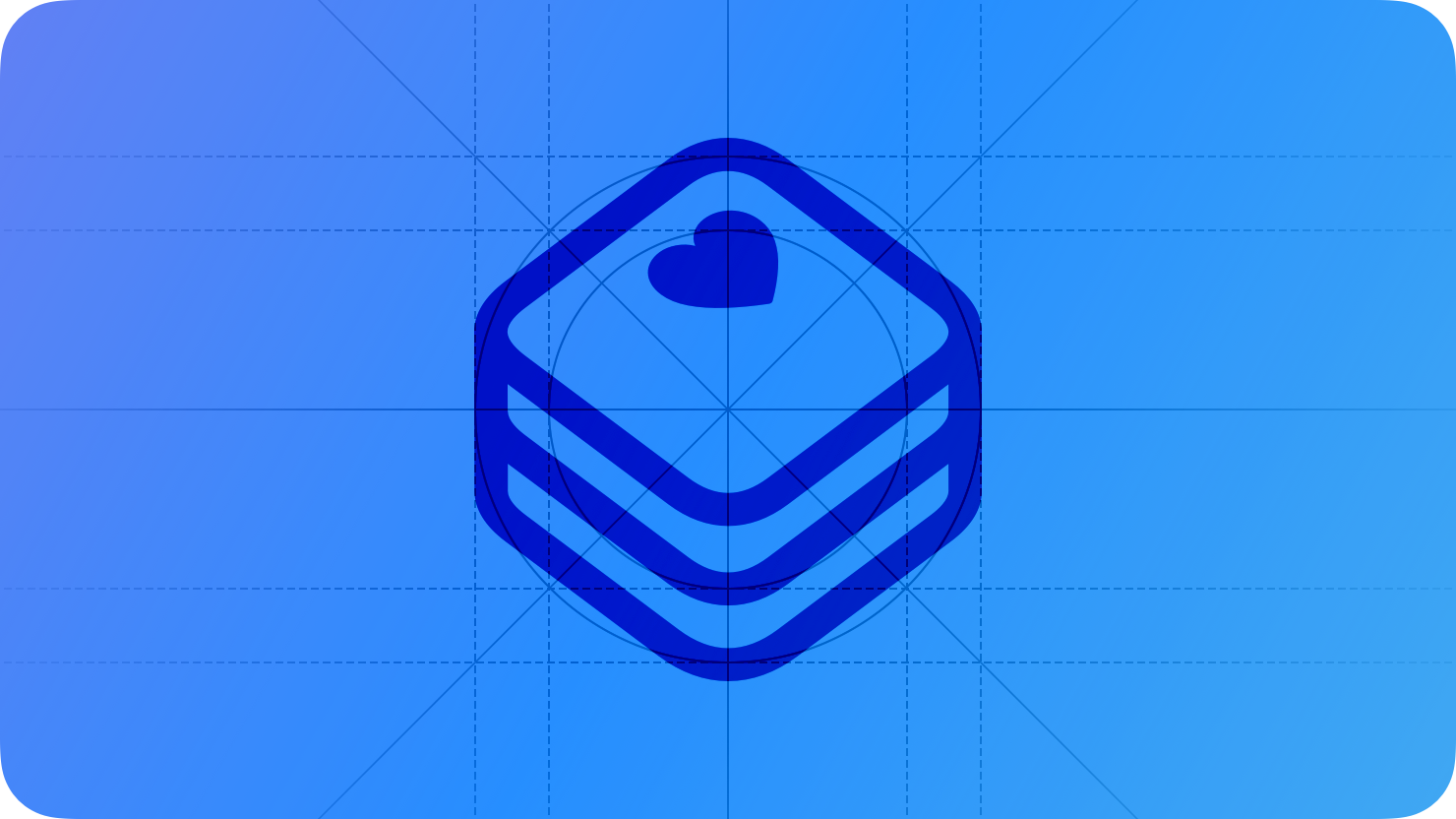 A sketch of the HealthKit icon. The image is overlaid with rectangular and circular grid lines and is tinted blue to subtly reflect the blue in the original six-color Apple logo.
