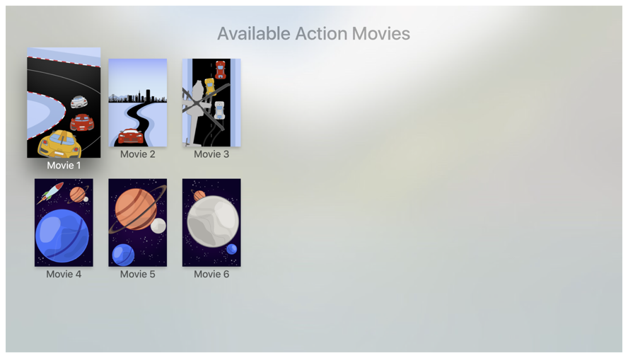 Screenshot showing two shelves of movie posters.
