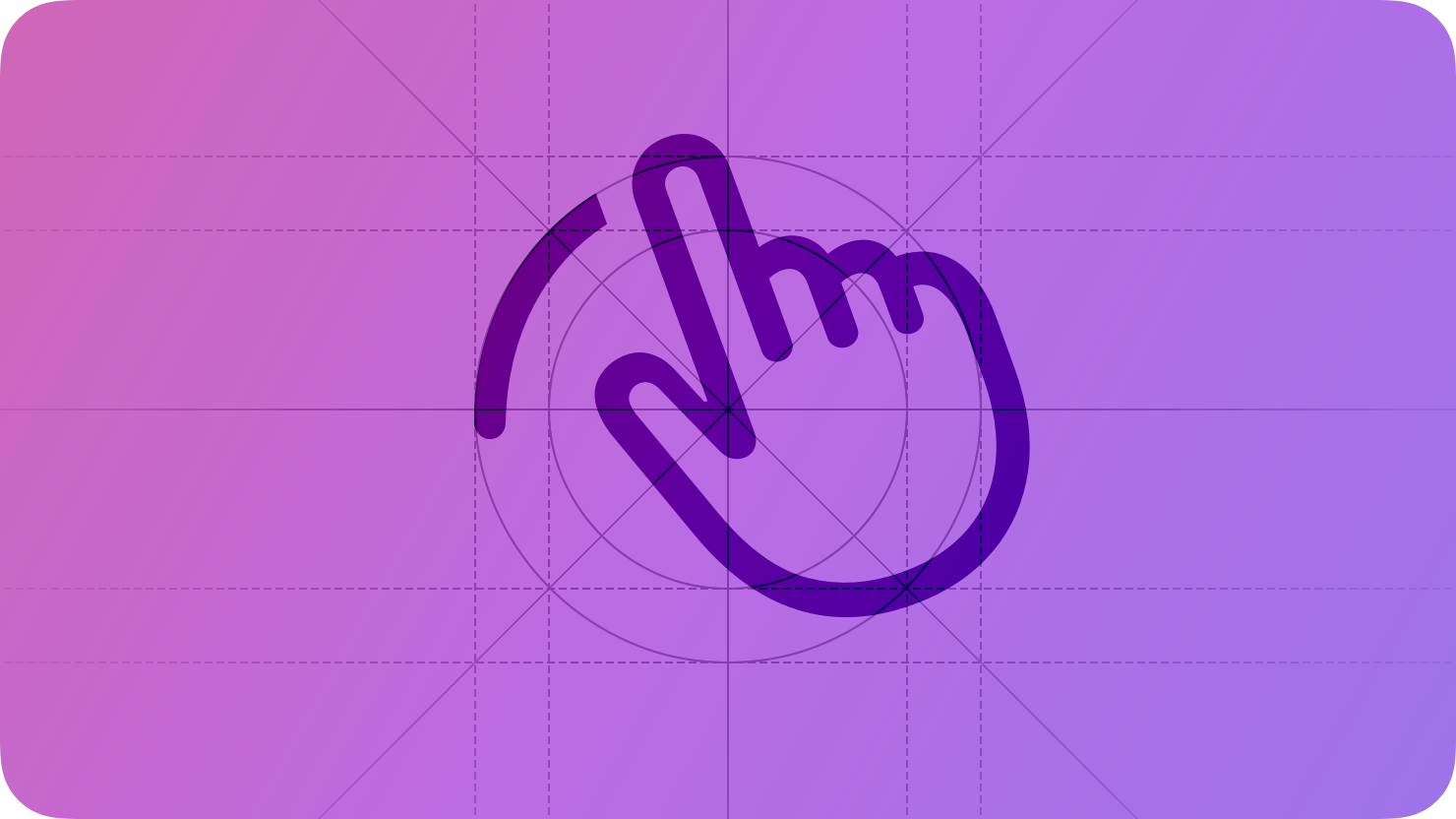 A sketch of a pointing hand swiping in a curved motion toward the right, suggesting touch interaction with a device. The image is overlaid with rectangular and circular grid lines and is tinted purple to subtly reflect the purple in the original six-color Apple logo.