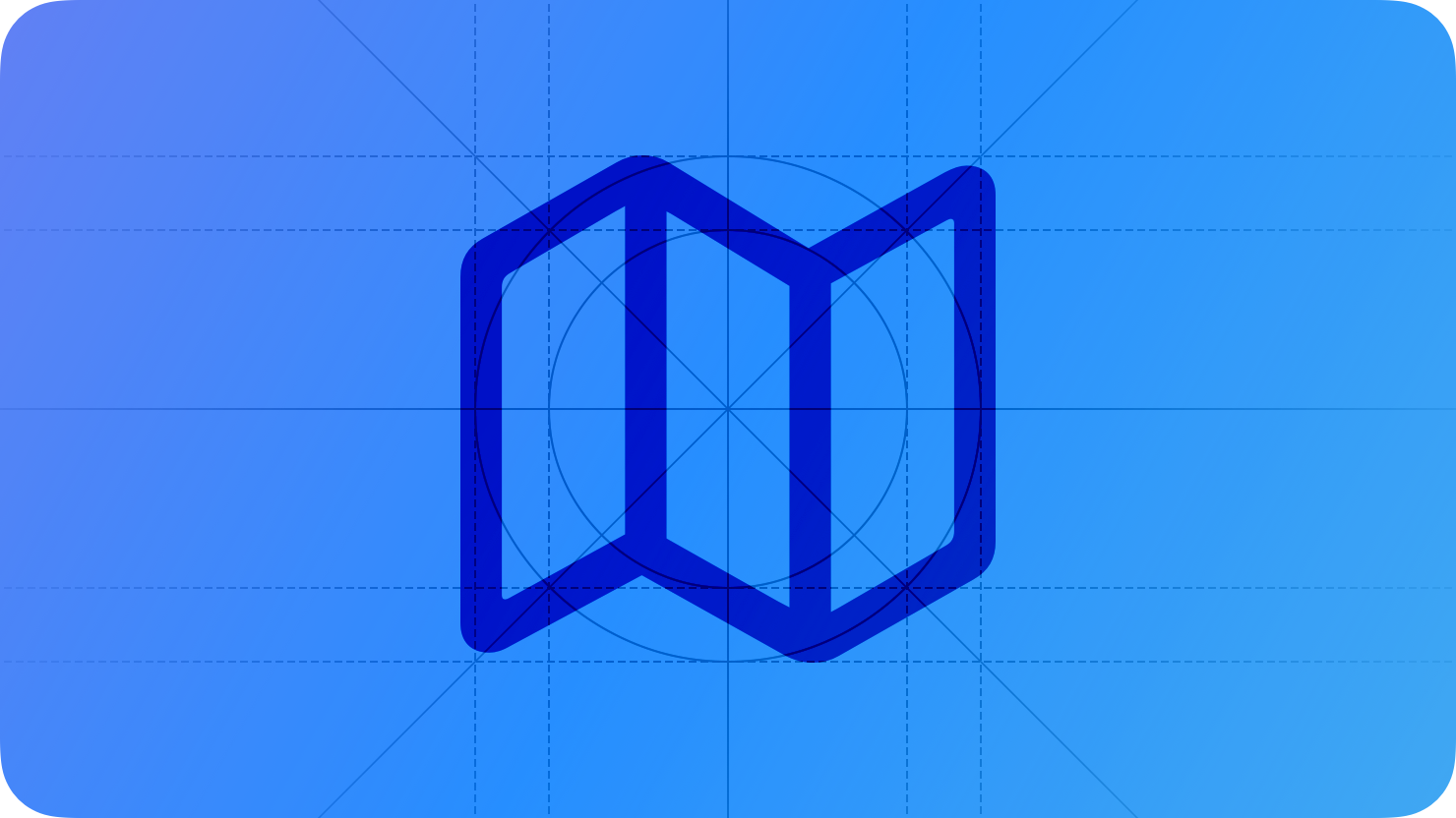 A sketch of a tri-fold map, suggesting navigation. The image is overlaid with rectangular and circular grid lines and is tinted blue to subtly reflect the blue in the original six-color Apple logo.