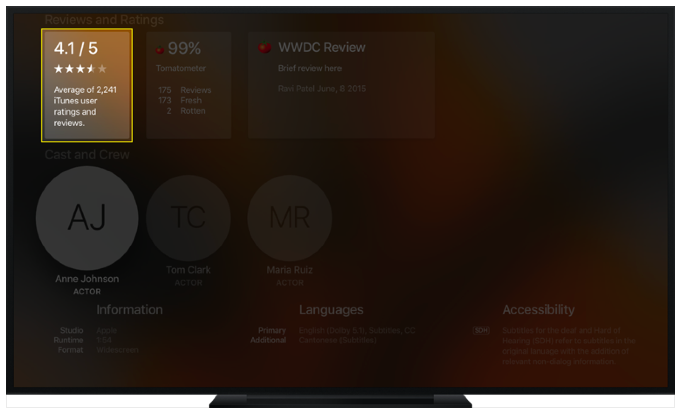 A darkened screen with a highlighted box in the upper left corner containing the rating for a media item.