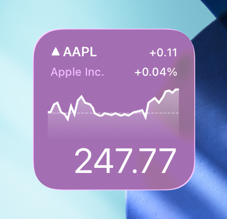 An image of the small Stocks widget on the Home Screen in the tinted appearance.