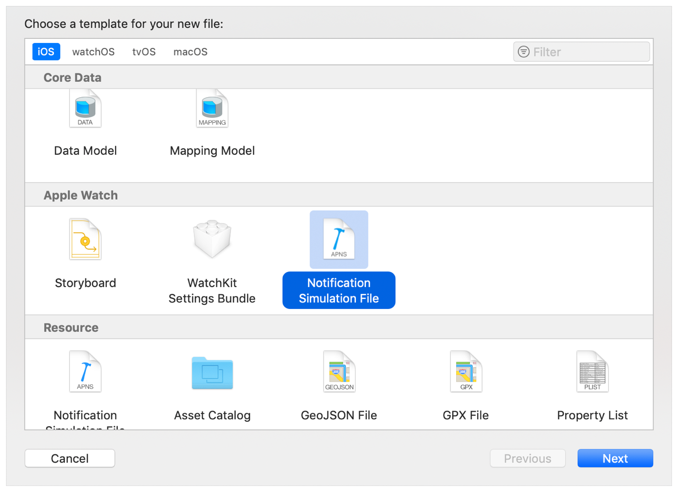 A screenshot showing the Notification Simulation File in the file template sheet.
