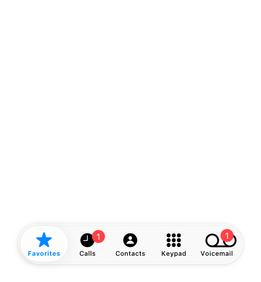 An illustration of the bottom half of an iPhone in portrait orientation, with a tab bar at the bottom of the screen. Two of the tabs have red circular badges attached, indicating the presence of critical information.