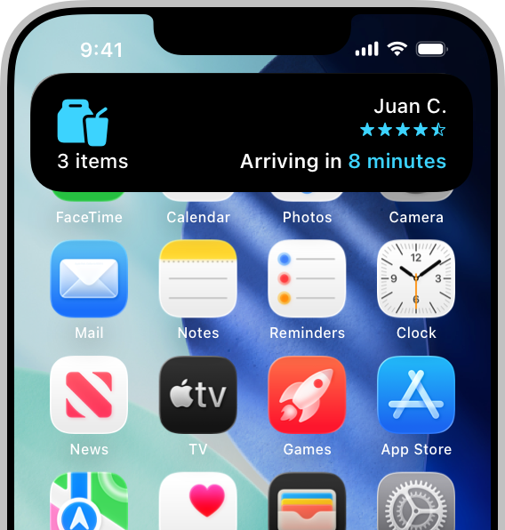 A screenshot of a Live Activity that appears as a banner on the Home Screen of iPhone without Dynamic Island support.