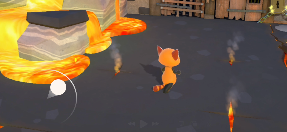 A graphic that shows gameplay with a virtual control to move the character that's more visible while the character is moving.