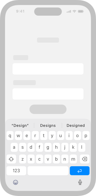 An illustration of an app layout on iPhone, showing two stacked text fields and a button above the keyboard.