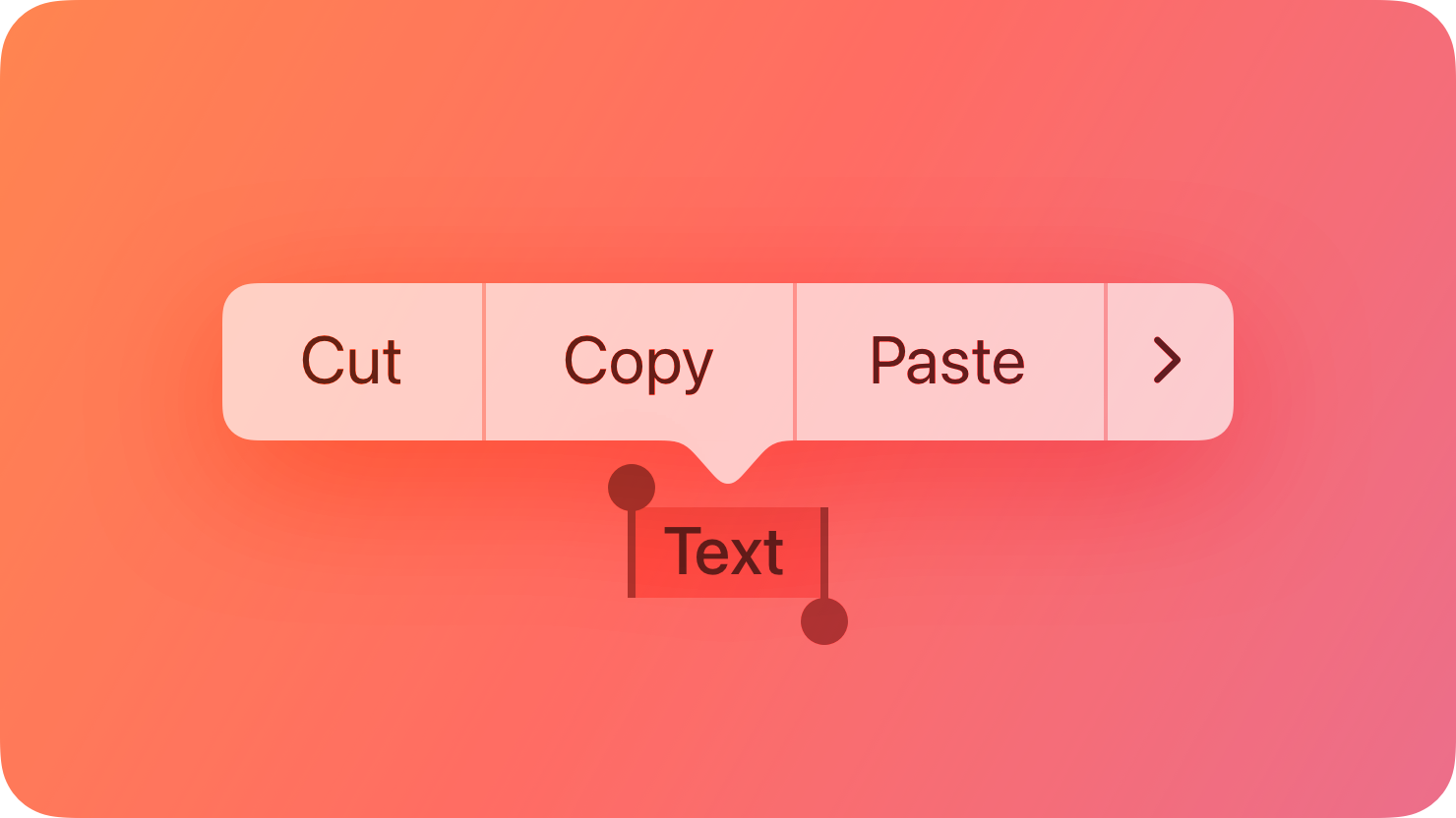 A stylized representation of an edit menu extending from selected text. The image is tinted red to subtly reflect the red in the original six-color Apple logo.