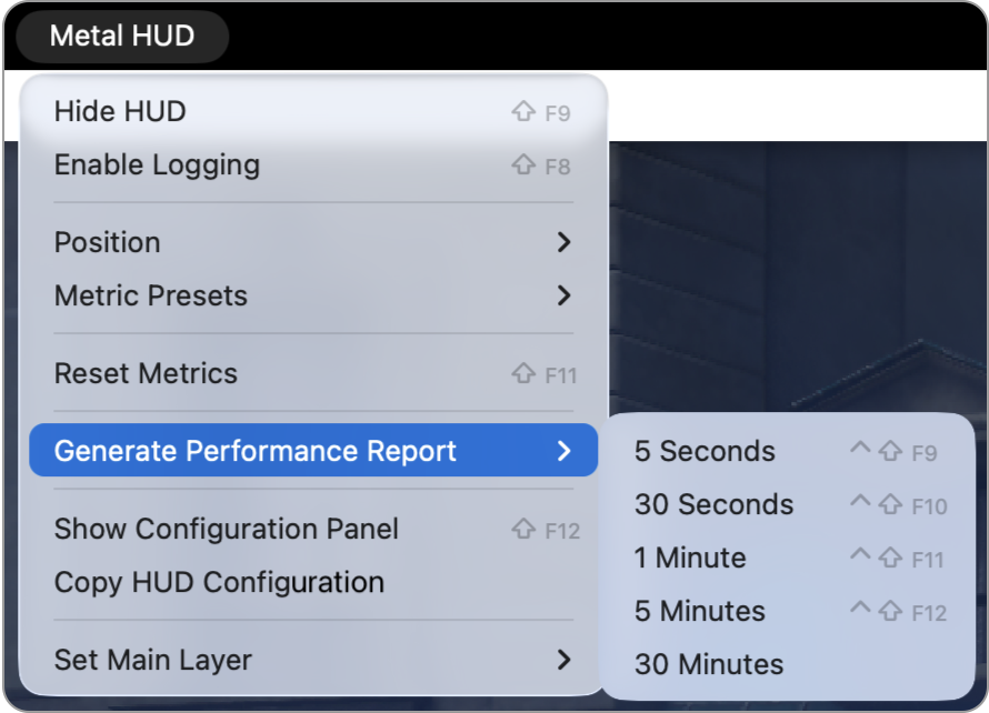 Generating performance reports with the Metal Performance HUD | Apple ...