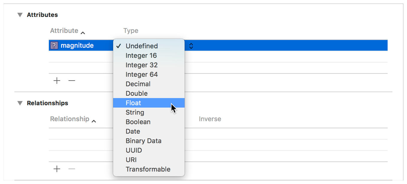 Screenshot showing the Attribute Type options.