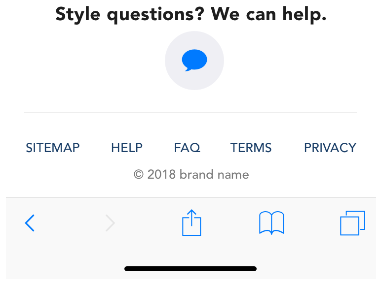 A screenshot of the icons mode footer for a Business Chat message button.