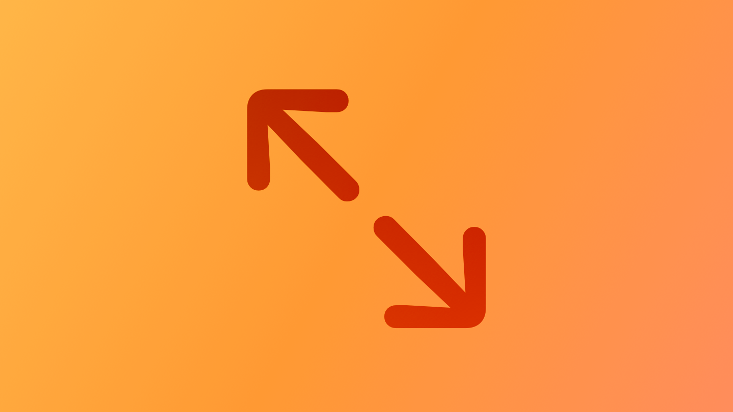 A sketch of two outward-pointing arrows arranged in a vertical line extending from the upper-left to the bottom-right, suggesting expansion. The image is tinted orange to subtly reflect the orange in the original six-color Apple logo.