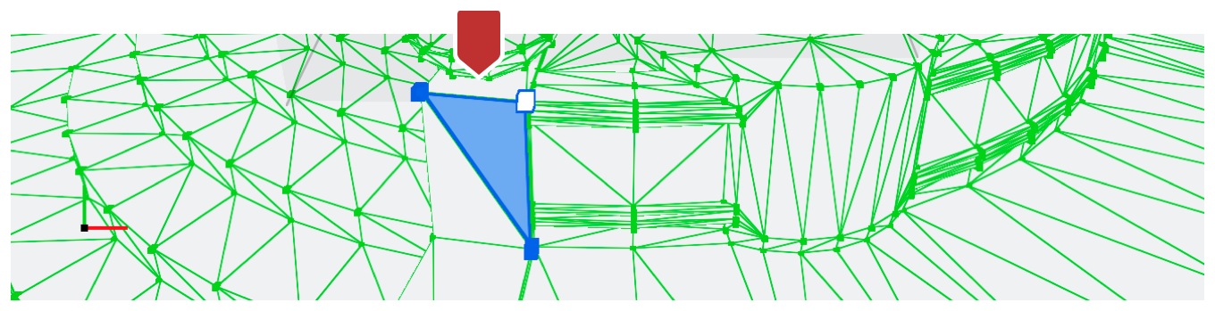 Screenshot of the geometry viewer wireframe with a primitive selected and marked by a callout.