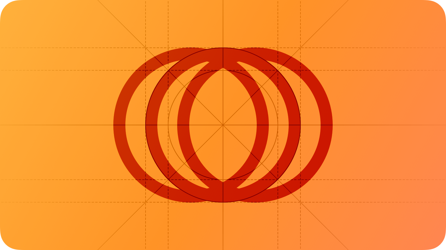 A sketch of a horizontal line of three slightly overlapping circles, suggesting vibration. The image is overlaid with rectangular and circular grid lines and is tinted orange to subtly reflect the orange in the original six-color Apple logo.