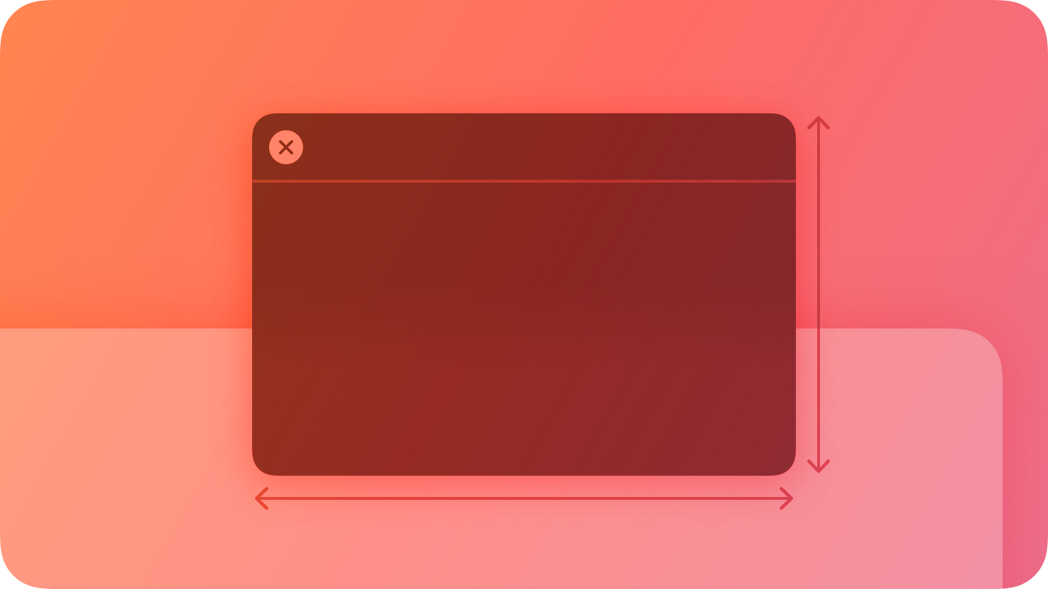 A stylized representation of a panel floating above a window. The image is tinted red to subtly reflect the red in the original six-color Apple logo.