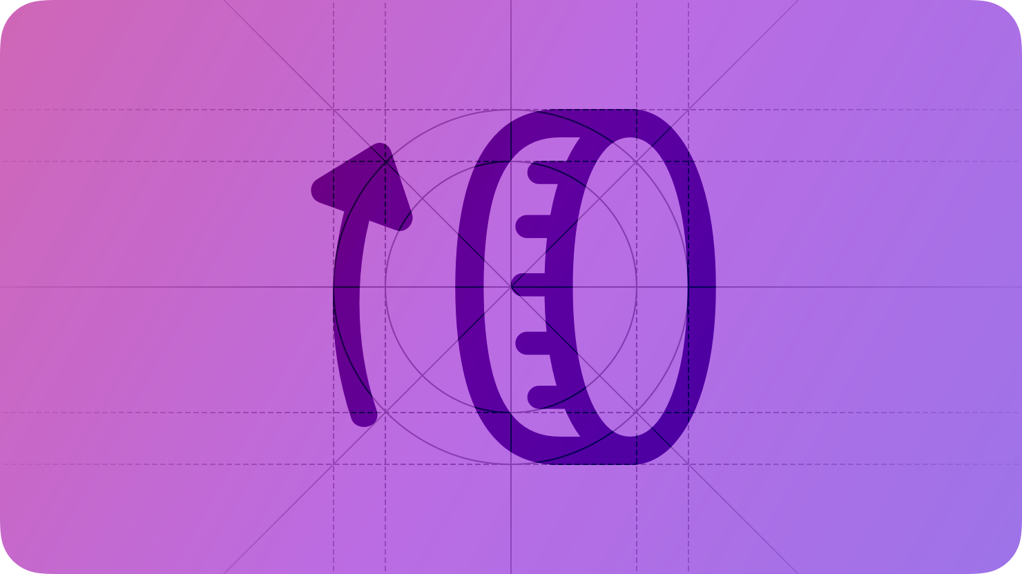 A sketch of a curved arrow beside a Digital Crown, that suggests turning the Digital Crown. The image is overlaid with rectangular and circular grid lines and is tinted purple to subtly reflect the purple in the original six-color Apple logo.