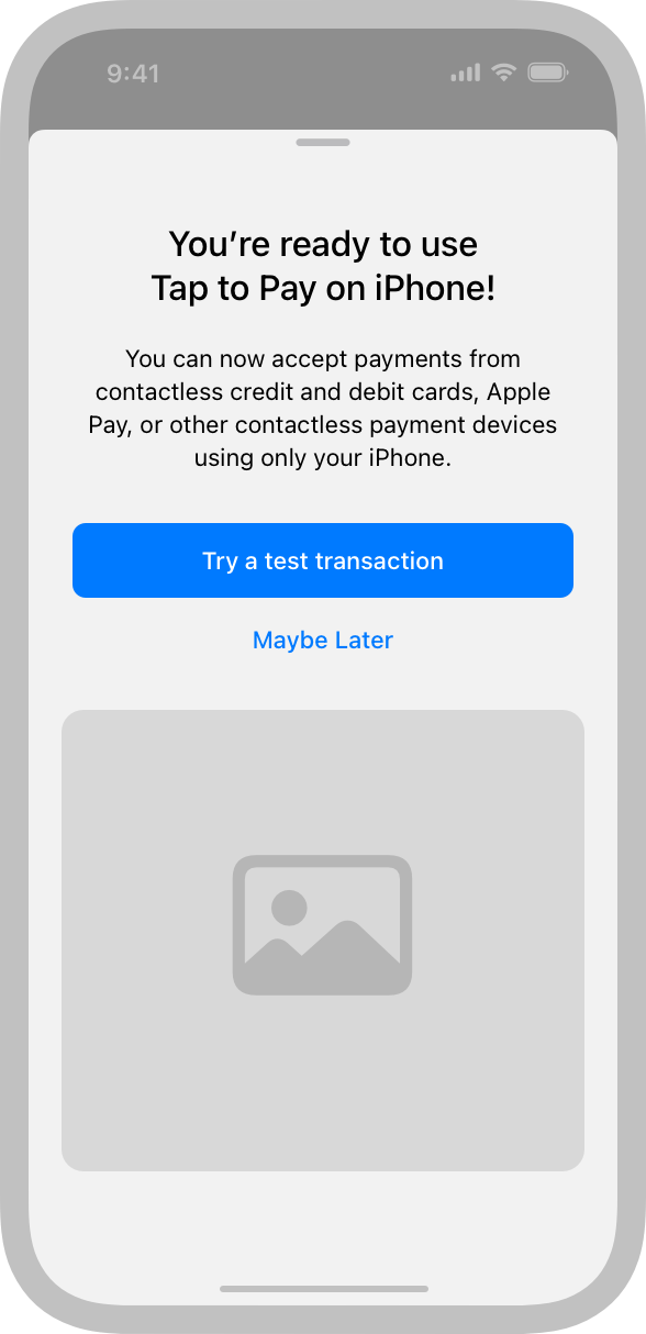 An illustration of an app screen that contains a button labeled 'Try a test transaction'.