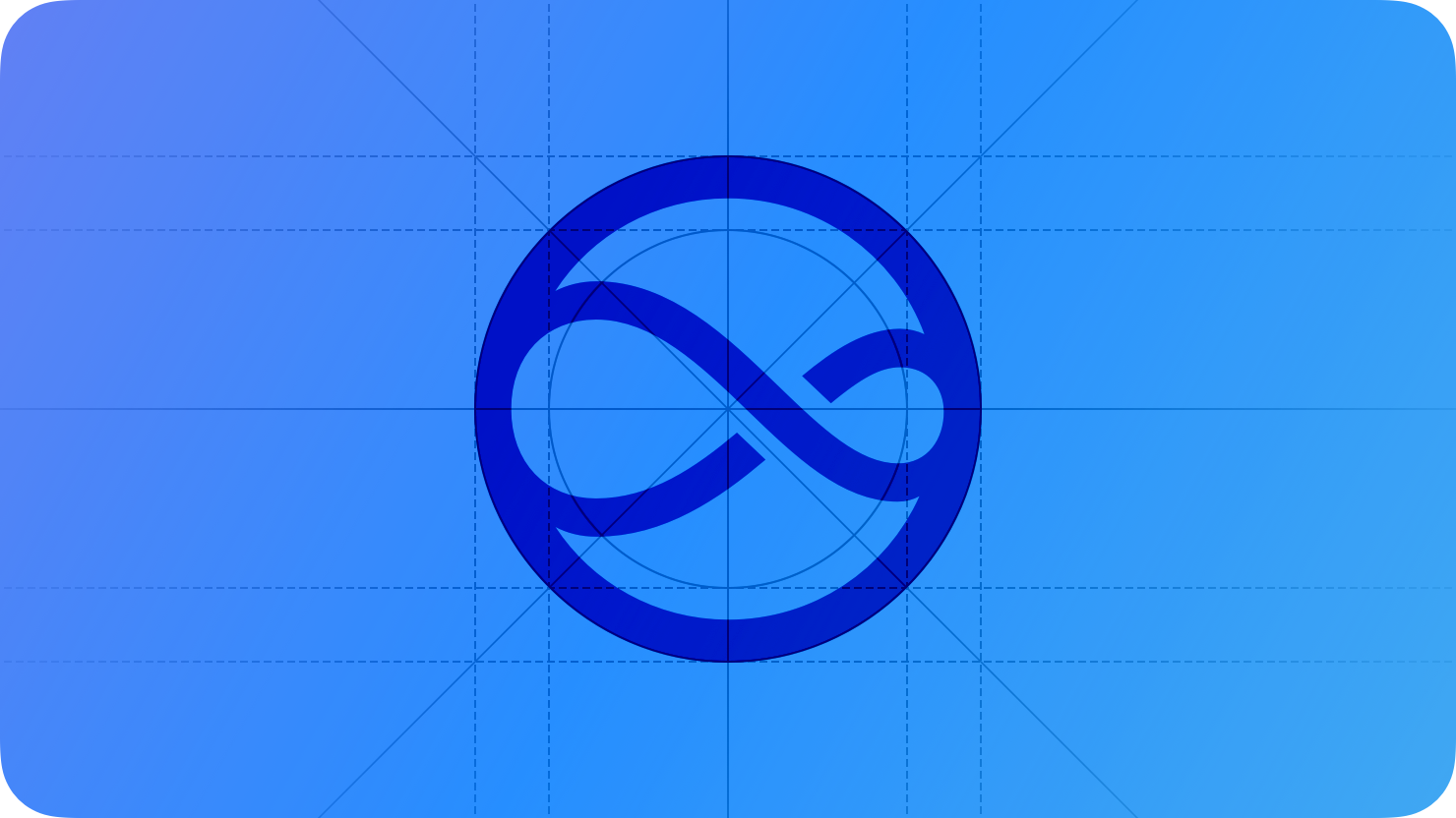 A sketch of the Siri icon. The image is overlaid with rectangular and circular grid lines and is tinted blue to subtly reflect the blue in the original six-color Apple logo.