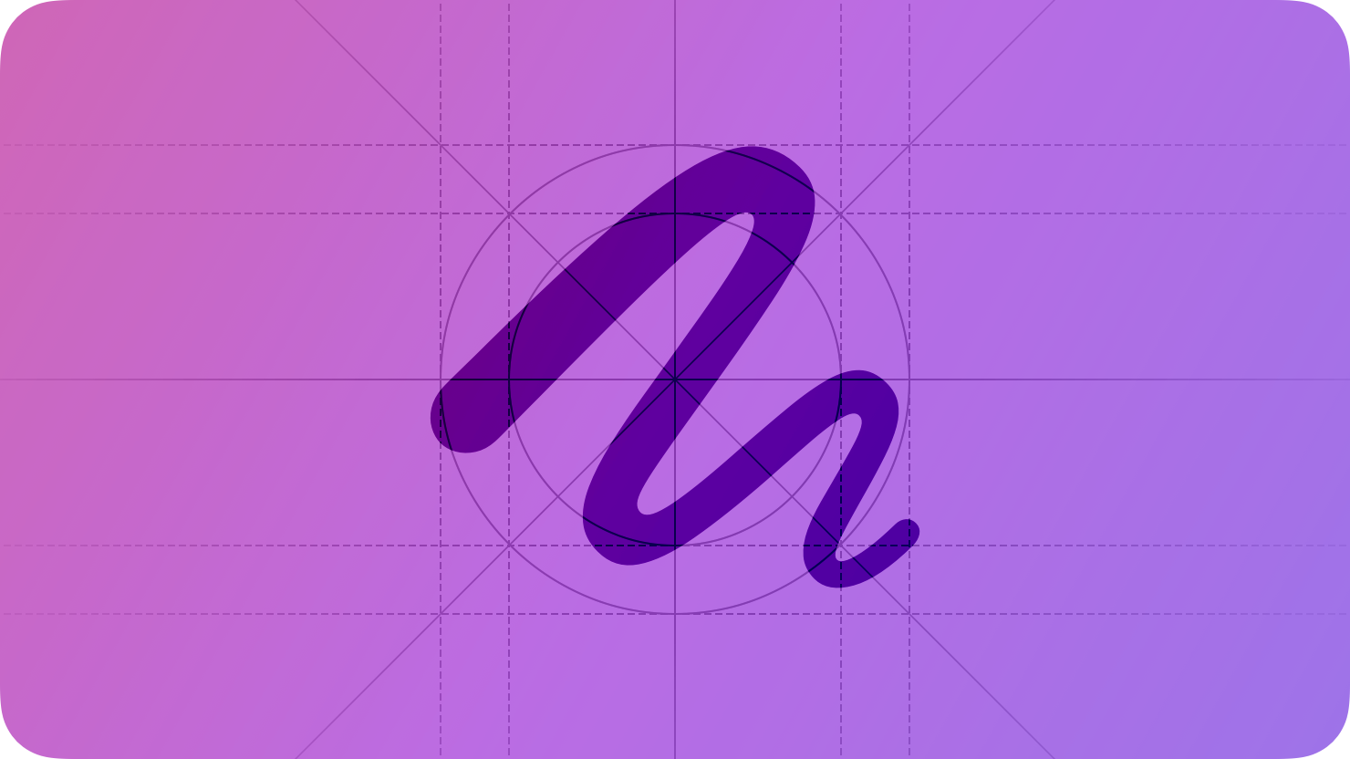 A sketch of a scribble mark, suggesting drawing with Apple Pencil. The image is overlaid with rectangular and circular grid lines and is tinted purple to subtly reflect the purple in the original six-color Apple logo.