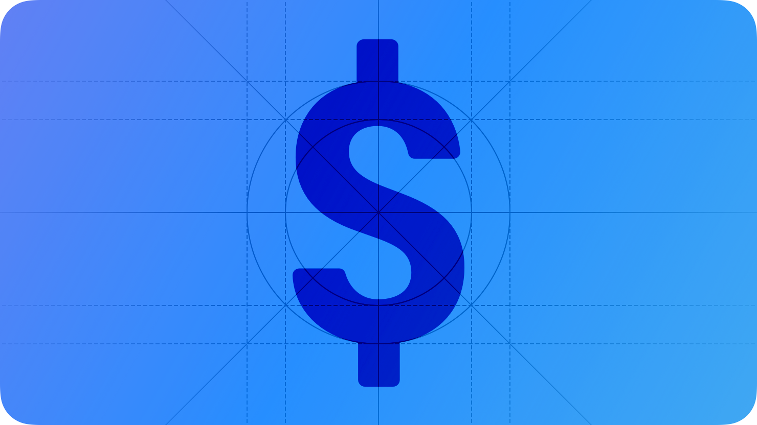 A sketch of a dollar sign, suggesting Apple Pay. The image is overlaid with rectangular and circular grid lines and is tinted blue to subtly reflect the blue in the original six-color Apple logo.