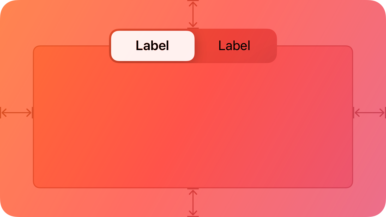A stylized representation of a view with two labeled tabs, the first of which is selected. The image is tinted red to subtly reflect the red in the original six-color Apple logo.
