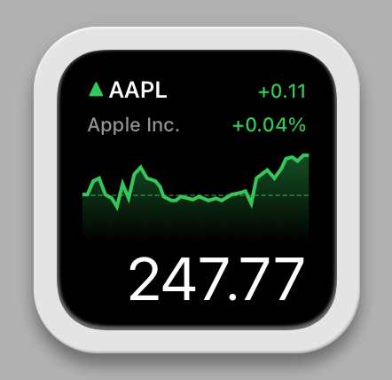 An image of the small Stocks widget on Apple Vision Pro.