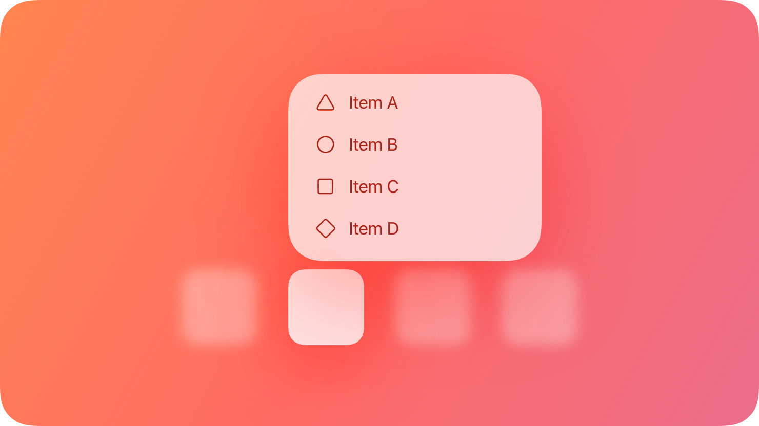 A stylized representation of a set of menu items extending up from an app icon. The image is tinted red to subtly reflect the red in the original six-color Apple logo.