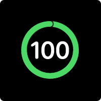 The number one hundred in white text displayed within a green circle. The circle’s outline appears to overlap the starting point on the circumference by about five percent, showing current progress.