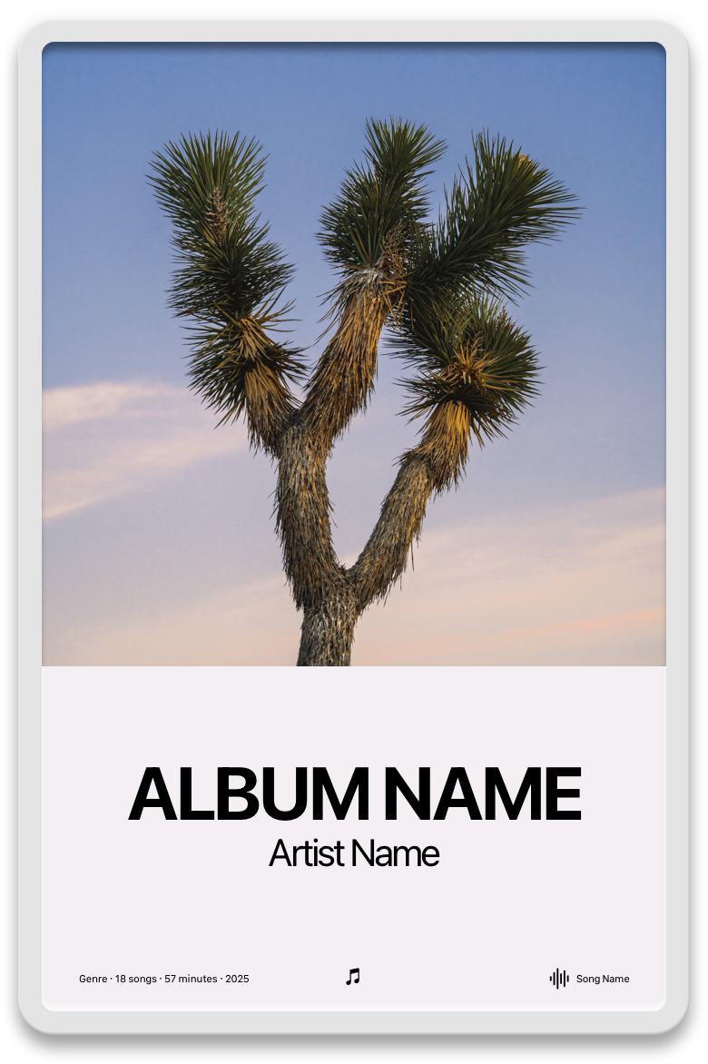 An image of the extra large portrait Music widget, which has the same width as the large widget but is taller.