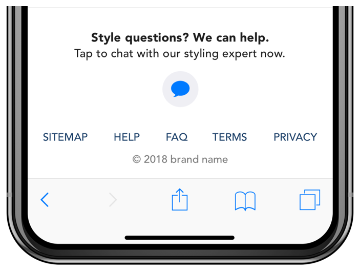 A screenshot of the icons mode footer for a Business Chat message button.