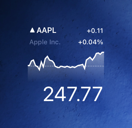 An image of the small Stocks widget on the Lock Screen, showing the price of Apple stock.