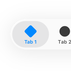 A screenshot of a tab bar in iOS, with the first tab selected. The symbol and text label of the selected tab bar item are blue.